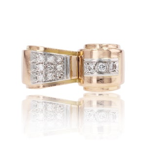 1950s Diamond 18 Karat Yellow Gold Asymetrical Tank Ring
