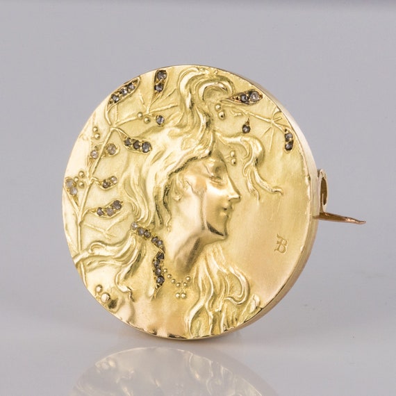 Broche Art Nouveau Fleur Or 18k - Bijou Vintage Piqué - Accessoire élégant Et Rétro