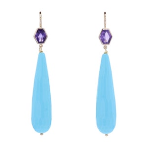 Baume Creation Amethyst Turquoise 18 Karat Yellow Gold Dangle Earrings