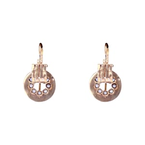 French, 19th Century Natural Pearl 18 Karat Rose Gold Lever, Back Earrings