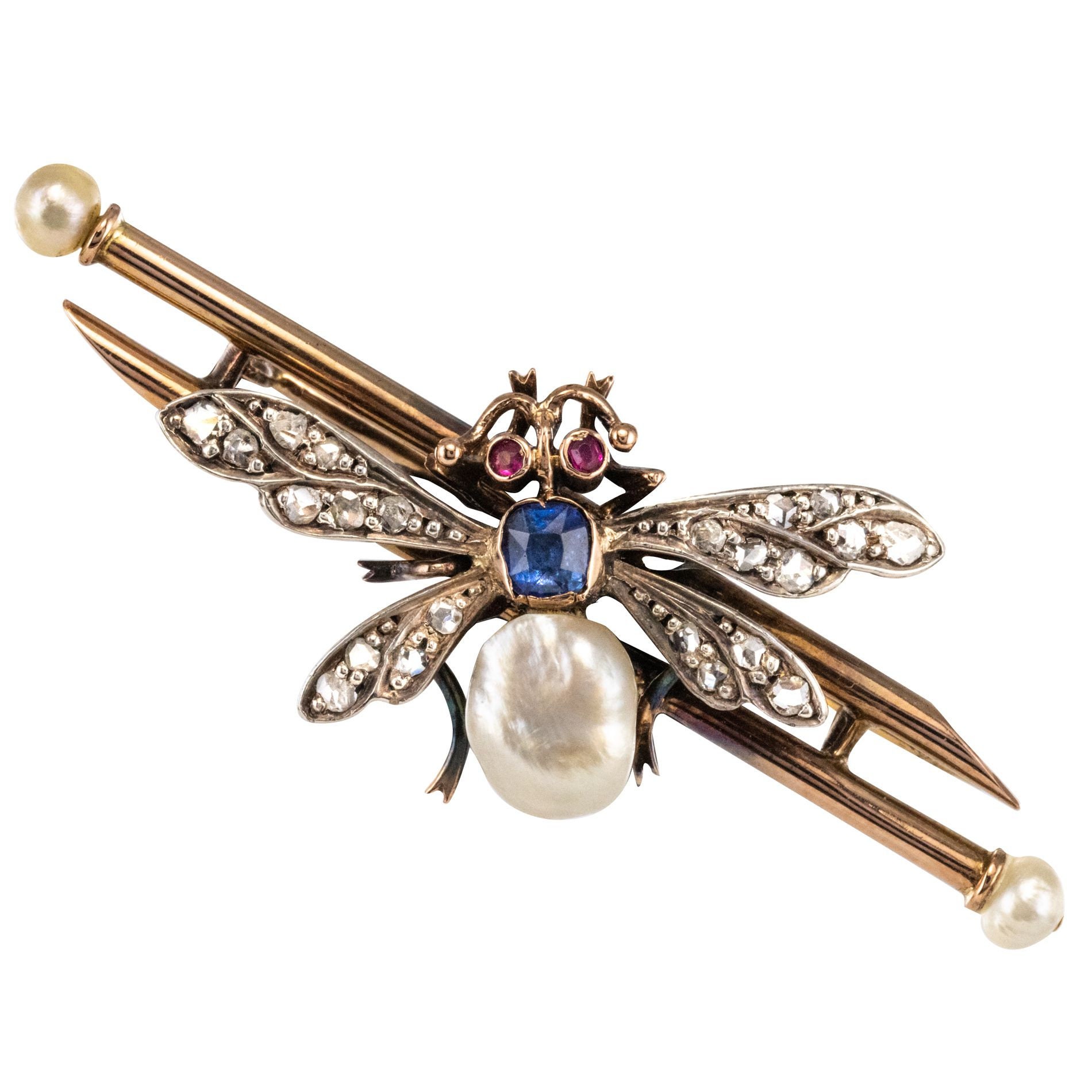 Broche Ancienne En Or 18 Carats (750) Et Argent Sertie De Diamants - Style Napoléon III - Occasion