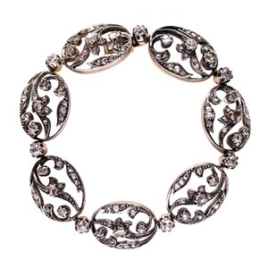 19th Century Rose-Cut Diamonds 18 Karat Yellow Gold Silver Bracelet