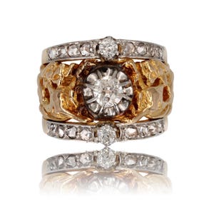 French 19th Century Diamonds 18 Karat Yellow Gold Chimeras Band Ring