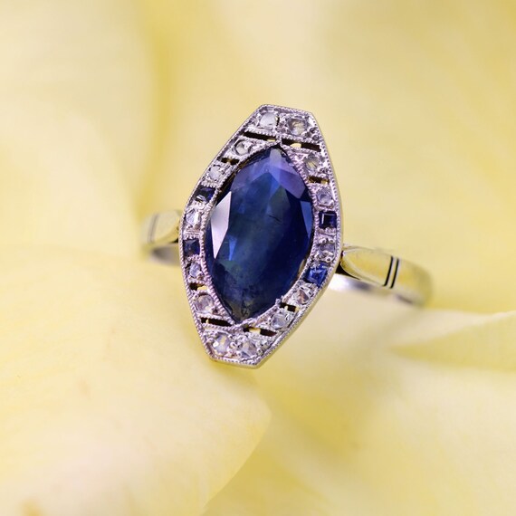 French 1925s Art Deco Sapphire Diamonds 18 Karat … - image 10