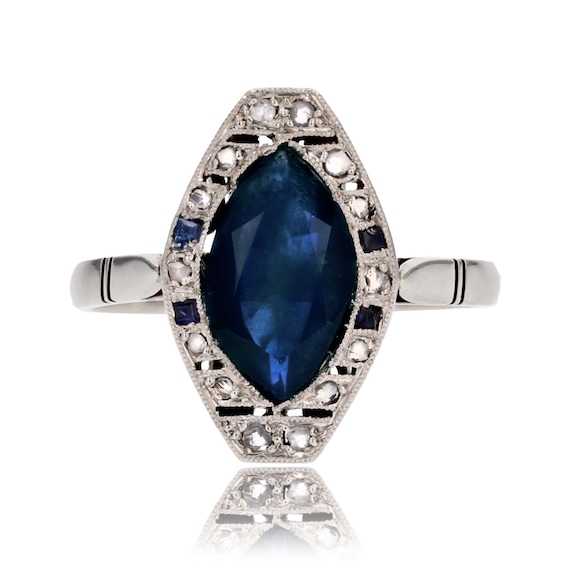 French 1925s Art Deco Sapphire Diamonds 18 Karat … - image 1