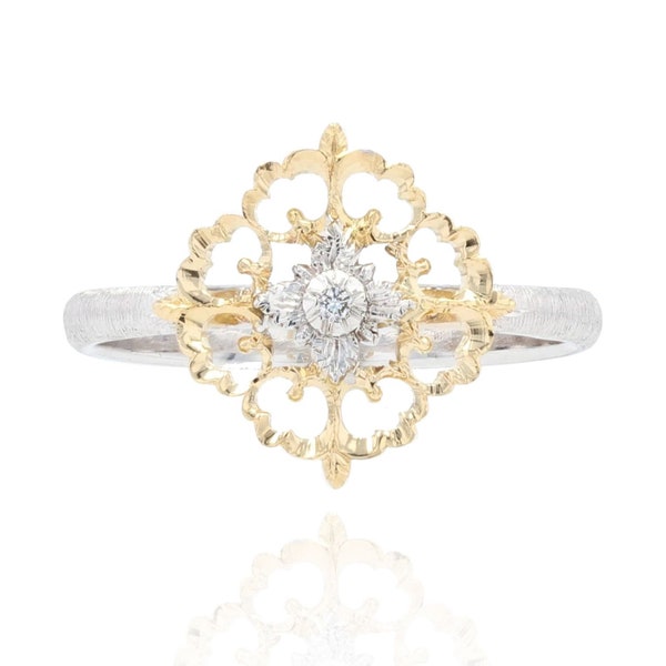 Bague diamants ors jaune et blanc arabesques petit modèle