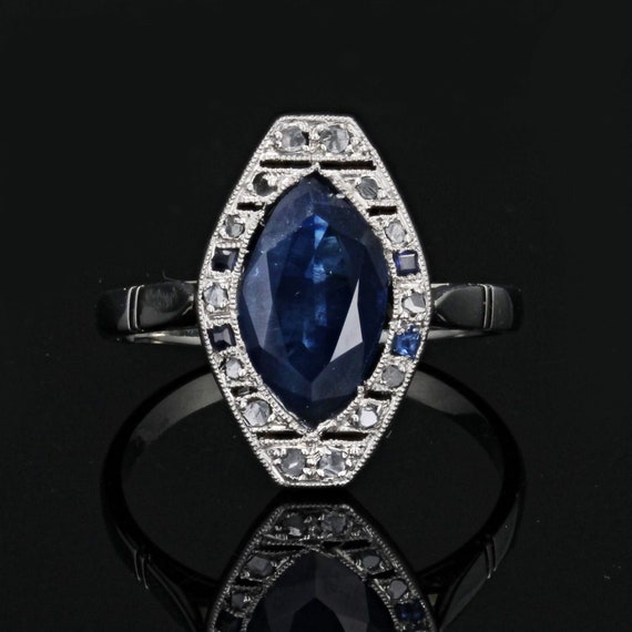 French 1925s Art Deco Sapphire Diamonds 18 Karat … - image 5
