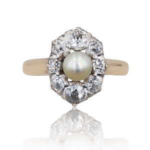 20th Century Fine Pearl Diamonds Yellow gold Platinum Marquise Ring