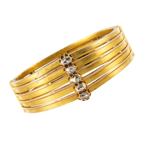 19th Century Rosecut Diamonds Matte Yellow Gold Bangle Bracelet