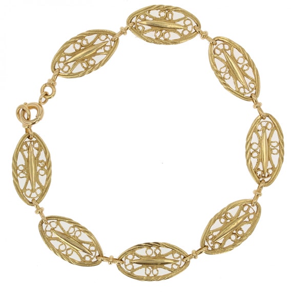 French Belle Epoque Style 18 Karat Yellow Gold Filigree Bracelet