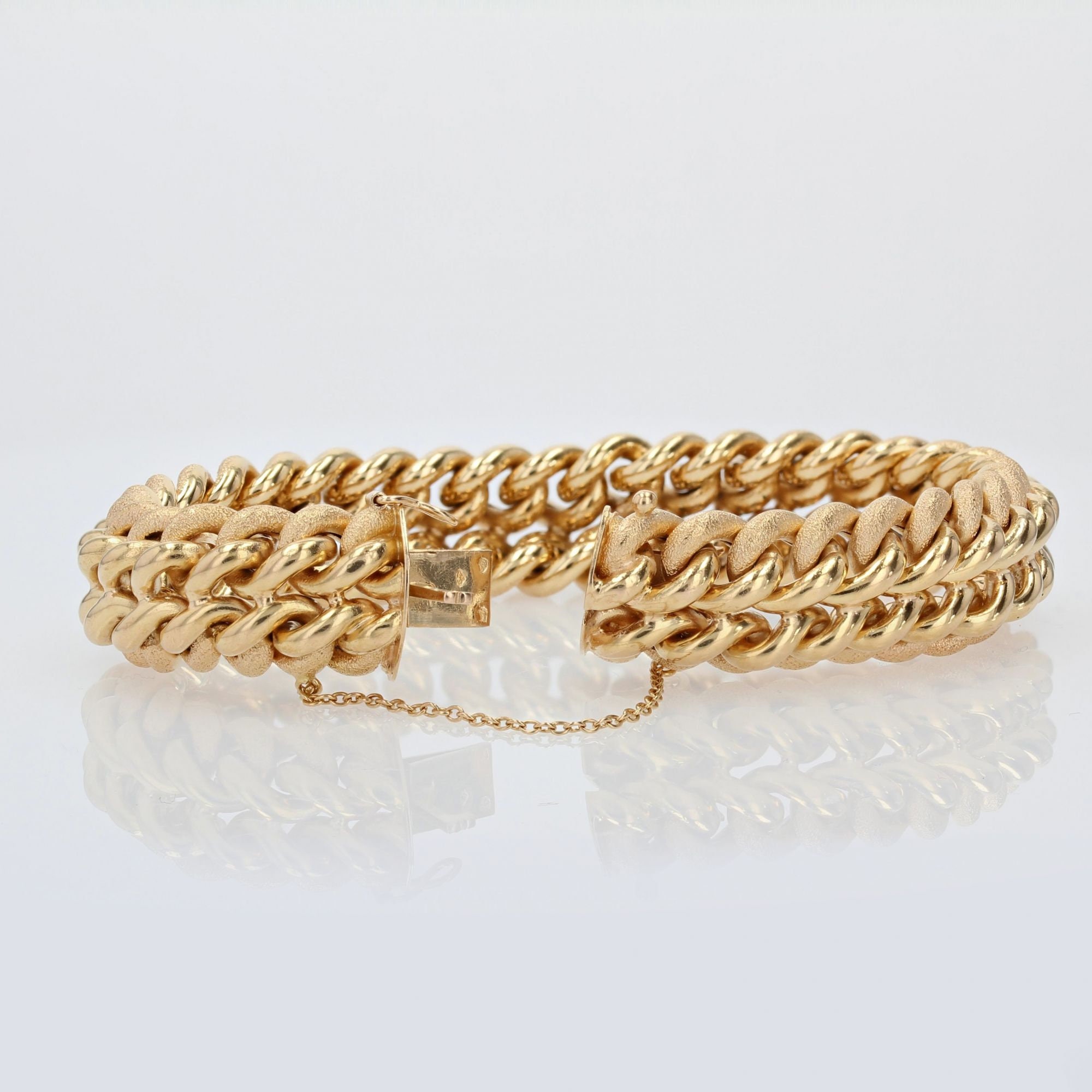 Bracelet Gourmette Rétro Maillons En Relief Couleur Or - Modèle Rodhier Poli *5210 - Occasion