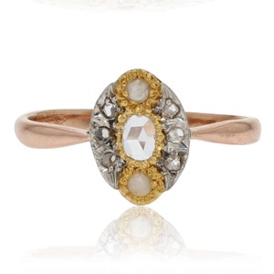 19th Century Natural Pearl Diamonds 18 Karat Rose Gold Marquise Ring