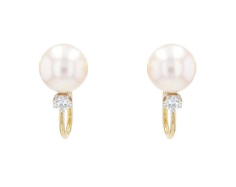 1960s Pearl Diamonds 18 Karat Yellow Gold for Non-Pierced Ears Earrings