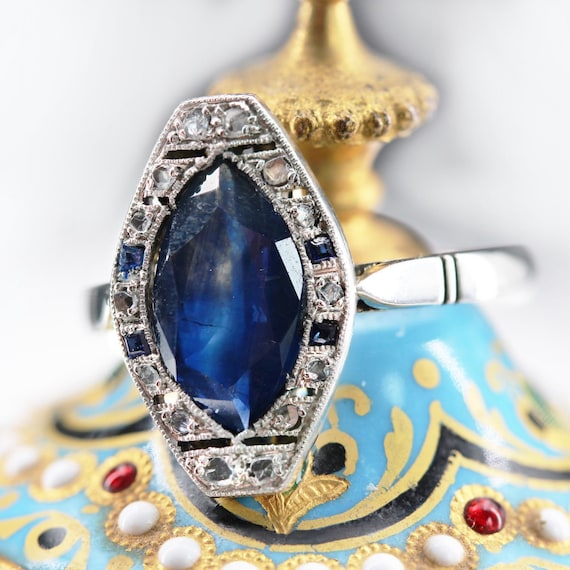 French 1925s Art Deco Sapphire Diamonds 18 Karat … - image 3