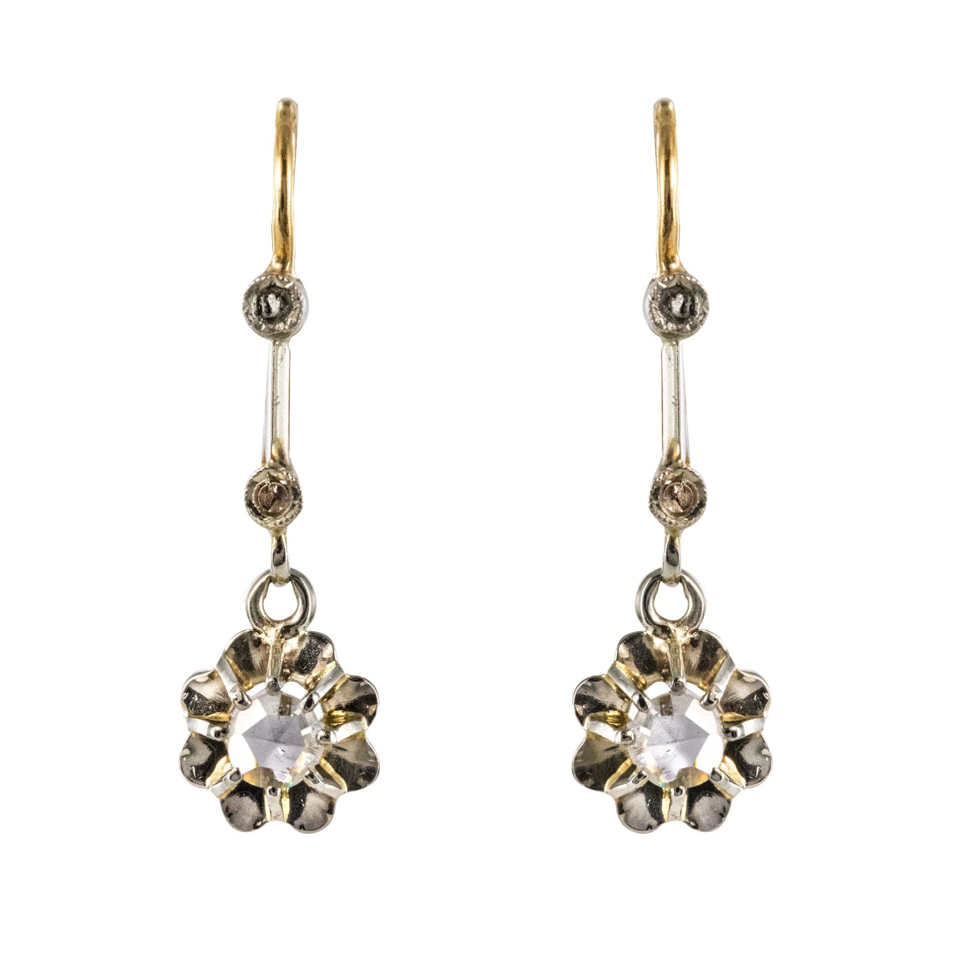 Antique 1880s Victorian Rose Cut Diamond Gold Earrings For Sale at 1stDibs