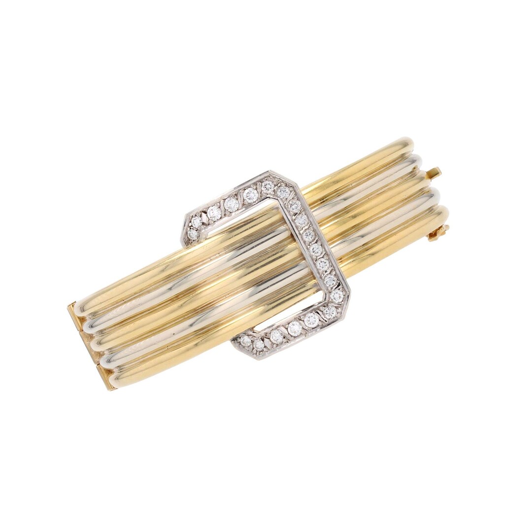 1980s Diamonds 18 Karat Yellow White Gold Belt Bangle Bracelet - Etsy