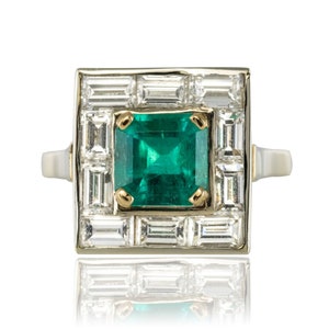 Art Deco Style Colombian Emerald And Baguette Diamond Ring