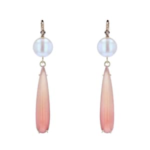 French, 20th Century, Diamond Pearl Garnet 18 Karat Rose Gold Dangle Earrings