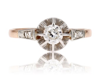 1930s Diamond 18 Karat Yellow Gold Solitaire Ring