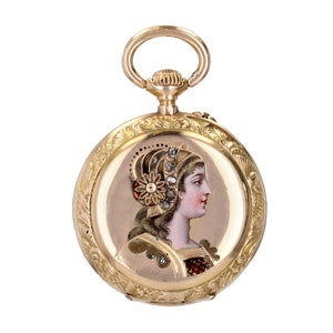 French 20th Century 18 Karat Yellow Gold Enamelled Pocket Watch