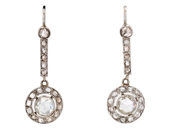 1930s Art Deco Rose cut Diamonds Platinum Dangle Earrings