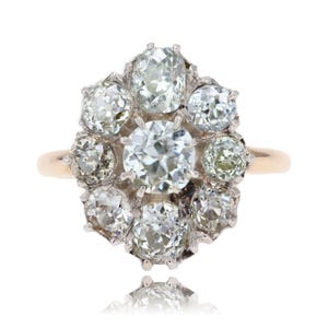 French 19th Century Diamonds 18 Karat Yellow Gold Platinum Pompadour Ring