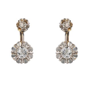 French 19th Century Diamonds 18 Karat Yellow Gold Platinum Dangle Earrings