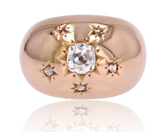 Bague Jonc Alliance Large Or Rose Et Gris 18k - Motifs étoilés Ciselés - Taille 56 - Occasion