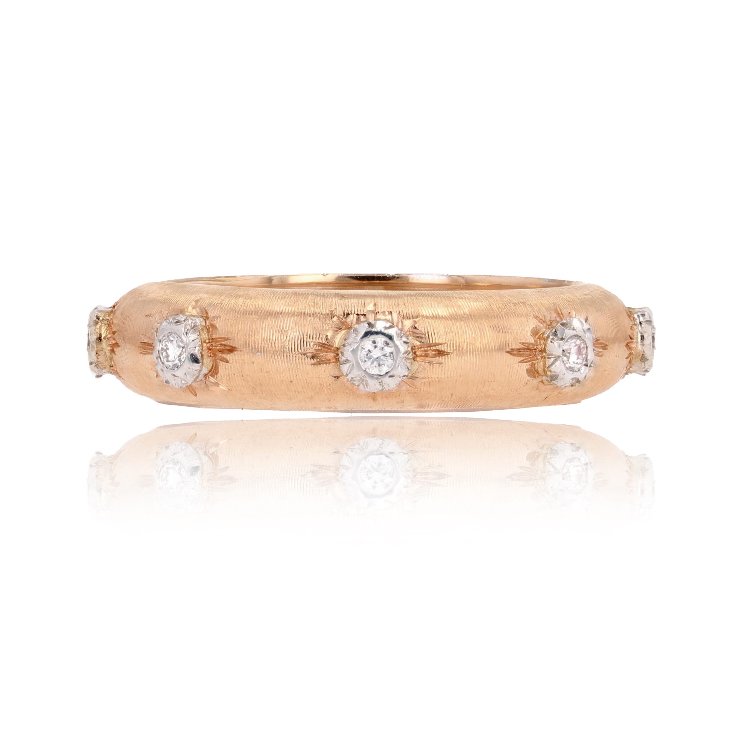 Buccellati Diamond Two-Tone 18 Karat Gold Eternelle Textured Vintage Band  Ring