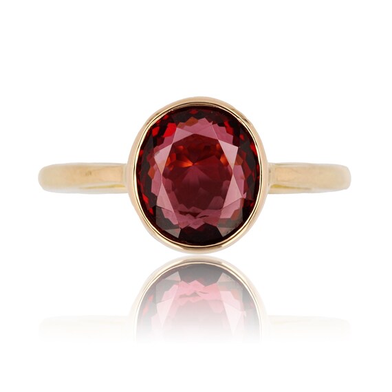 Bague grenat rhodolite en solitaire Or jaune 18K Moderne  Classique