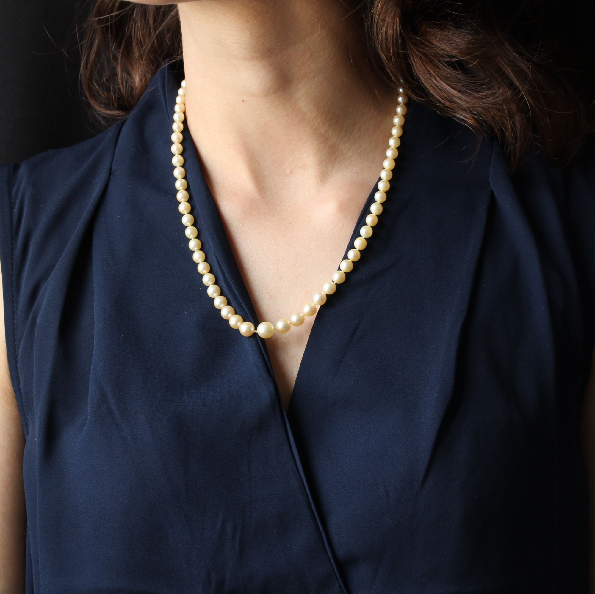 Collier Ancien Perles Pâte De Verre Avec Chute Et Inclusions Or - Occasion En Bel état