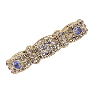 20th Century Natural Ceylon Sapphires and Diamonds 18 Karat Yellow Gold Bracelet