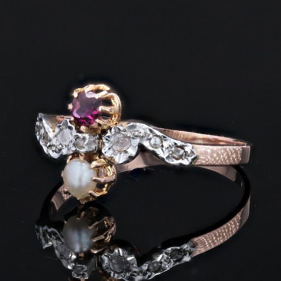 French 19th Century Garnet Fine Pearl Diamonds 18… - image 6