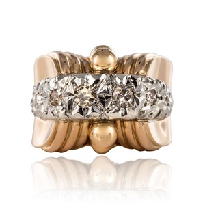1950s Diamonds 18 Karat Yellow Gold Platinum Retro Ring