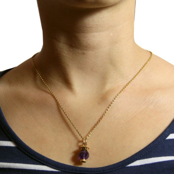 French 1960s Faceted Amethyst 18 Karats Gold Lant… - image 2