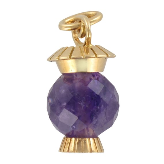 French 1960s Faceted Amethyst 18 Karats Gold Lant… - image 1