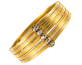 19th Century Rosecut Diamonds Matte Yellow Gold Bangle Bracelet