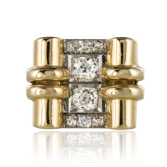 Diamond tank ring with 18K Gold Yellow Gold Vintag