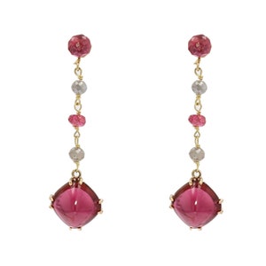 Baume Creation Tourmaline Spinel Diamonds 18 Karat Yellow Gold Dangle Earrings