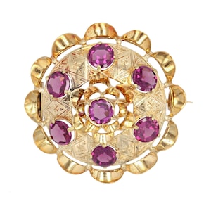 French 20th Century Garnet 18 Karat Yellow Gold Brooch