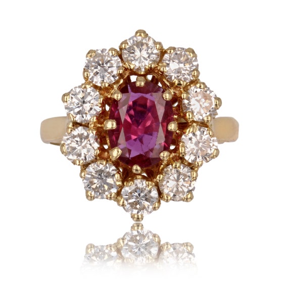 Bague En Or Blanc 18k Avec Rubis Et Diamants - Taille ITA 14.5 (US 7) - Occasion