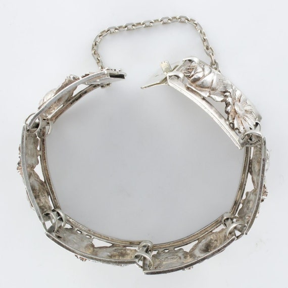 French 1900s Belle Époque Flowers Silver Bracelet - image 9