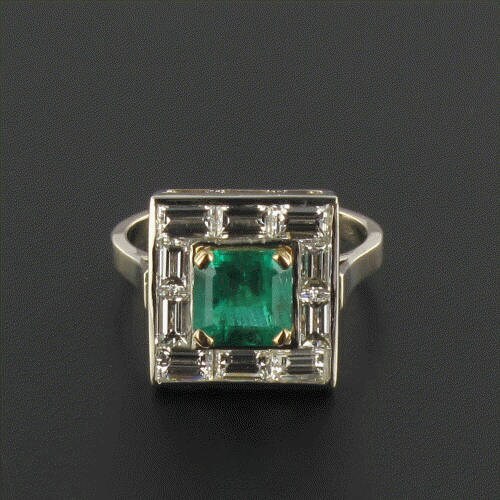 Art Deco Style Colombian Emerald and Baguette Diamond Ring - Etsy