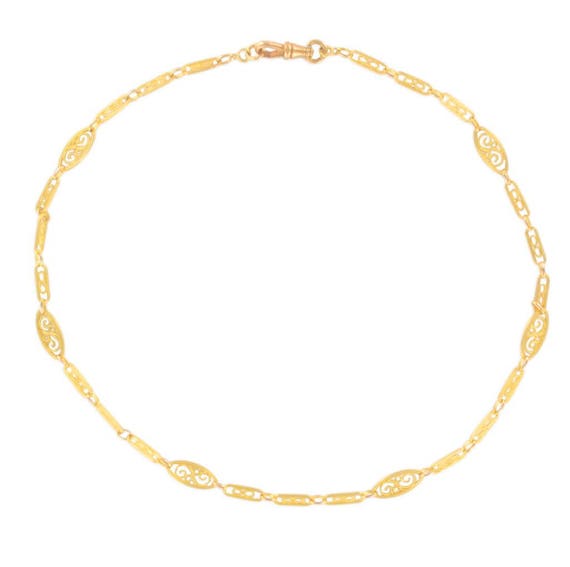 Necklace antique gold mesh filigree