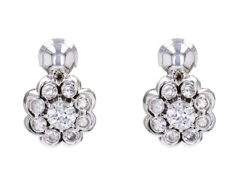 1950s Diamonds 18 Karat White Gold Daisy Clip Earrings