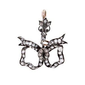 French 19th Century Diamonds 18 Karat Rose Gold Silver Brooch Pendant
