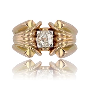 1940s Diamond 18 Karat Yellow Gold Tank Ring