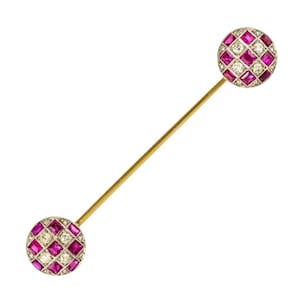 1900s Ruby Diamond Yellow Gold Jabot Pin