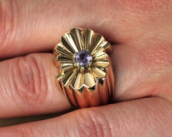 Bague amethyste verte plaqué or T52