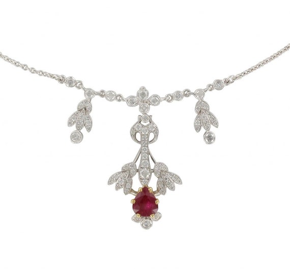 Belle Epoque Style Platinum 1.16 Carat Ruby 1.06 Carat Diamond